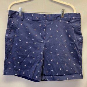 IZOD Navy Anchor Print‎ Shorts Nautical Coastal Preppy Summer Women's 12